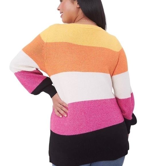 Lane Bryant Women’s Multicolored Striped V-Neck Tunic Pullover Sweater Sz 14-16 - Picture 2 of 8